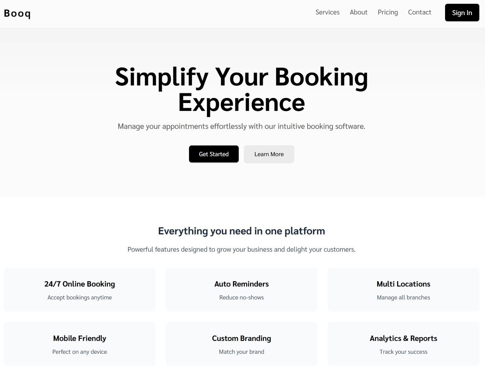 Online booking system screenshot – slide 1 of 1